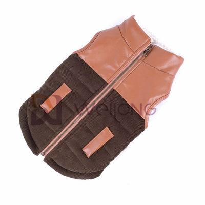 Corduroy Leather Collar Dog Zip Up Jacket Berber Lining الشتاء الدافئ معطف الكلب XS-XL